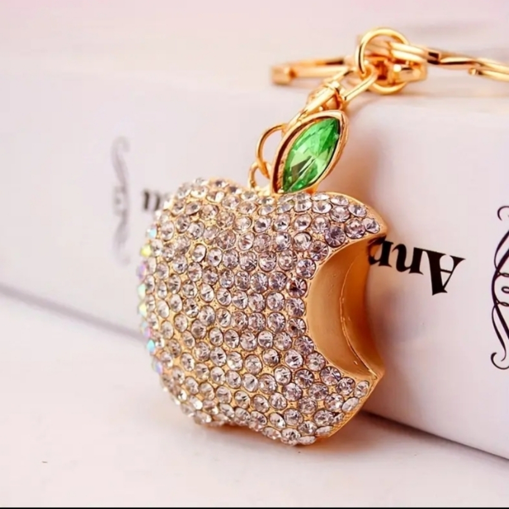 Apple Rhinestone Keychain/Bag Charm with Rhinestones